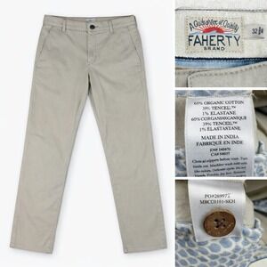 Faherty Island Life Chino Pants Men 32 Spring Khaki Organic Cotton Blend Stretch